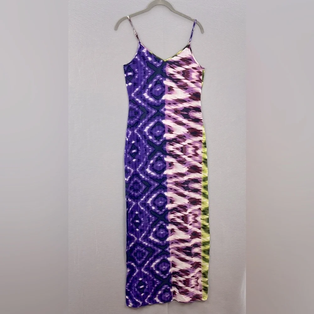 Charlie‎ Jade -women’s 100% silk printed Maxi Dress V- Neck Green/purple size XS - Picture 5 of 7